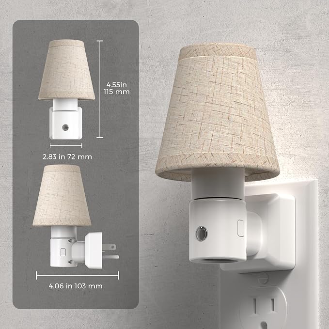 L LOHAS LED Night Lights Plug into Wall, Plug in Night Light Dimmable, Soft Warm Nightlight with Light Sensor, Rotatable Base, Vintage Linen Fabric Nightlights Plug in Wall for Bathroom Kitchen 1Pack