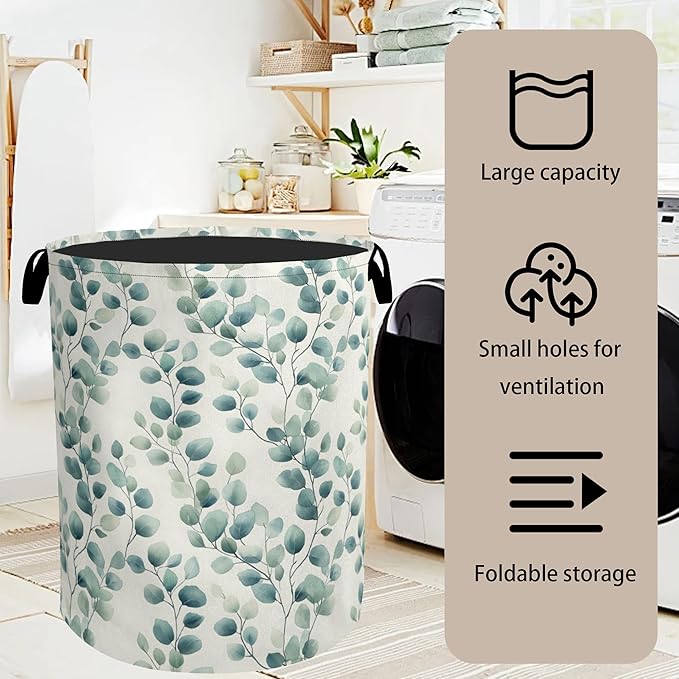 Sage Green Plant Large Clothes Hamper Bag