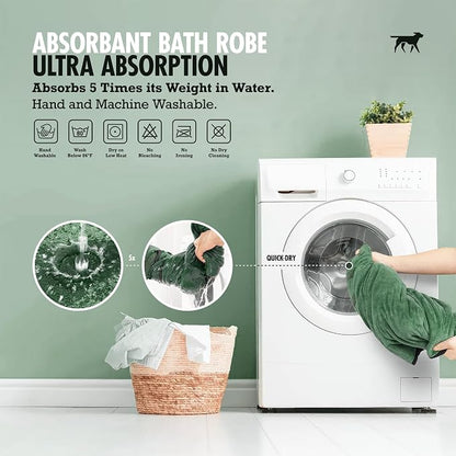 Tuff Pupper Fast Drying Dog Bath Robe | 800 GSM Plush Dog Towel Bathrobe/Dressing Gown | Super Absorbent Pet/Puppy Bathrobe | Adjustable Hood & Belly Strap | Super Soft | Fast Drying (XXL, Green)