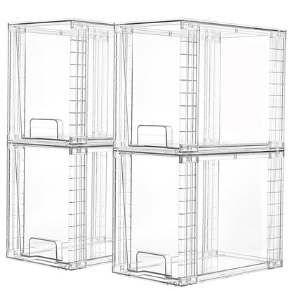 Vtopmart 4Pack Large Stackable Kitchen Pantry Storage Drawers, Clear Organizer Bins with Handles, Acrylic Drawer Organizers for Kitchen Pantry, Bathroom Undersink, Cabinet Organization and Storage