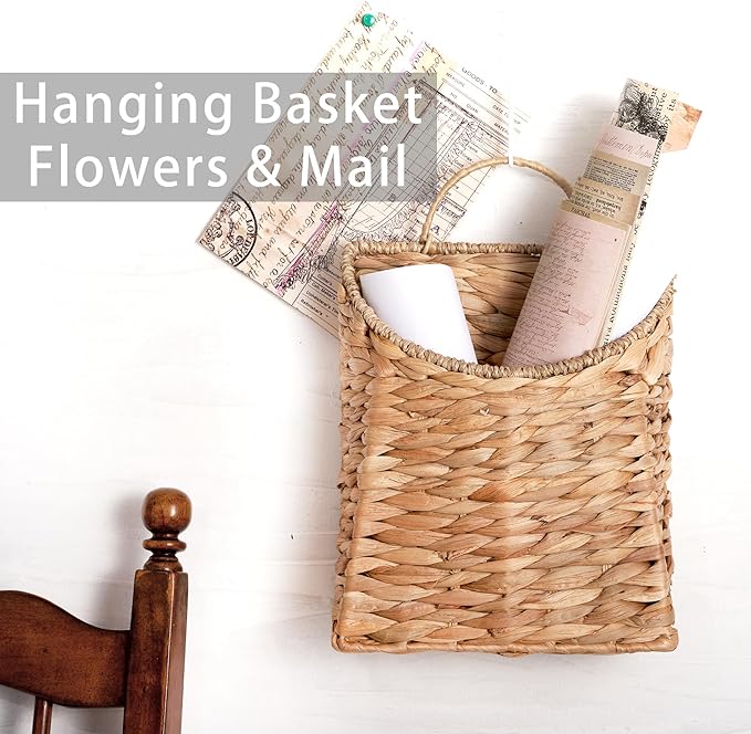 Hanging Basket for Front Door –10.5" H Water Hyacinth Woven Wall Mounted