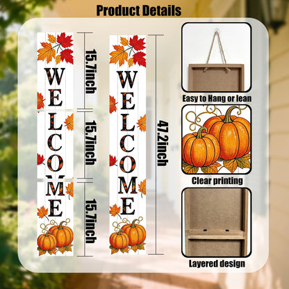 Hentonwell Vertical Wooden Fall Welcome Porch Sign,Rustic Autumn Porch Standing Sign,Decorative Leaning Sign for Front Entrance,Farmhouse Style Outdoor Welcome Decoration-47.2" H.