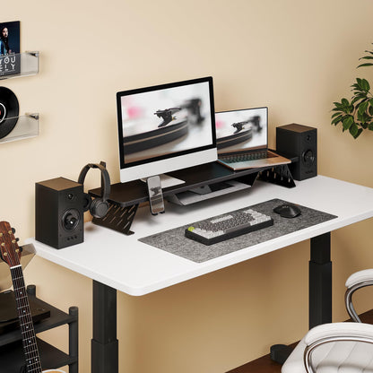Fenge Dual Monitor Stand, 42.5 Inch Monitor Riser for Desk, Wood Desk Shelf for 2 Monitors, 2 Tier Monitor Shelf with Headphone Stand & Phone Holder