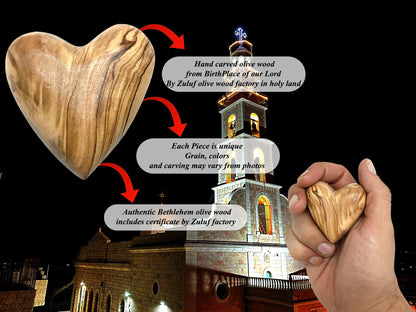 Zuluf Set of 2 Olive Wood Hearts 2 x 2 Hand Carved Wooden Heart Rustic Farmhouse Table Centerpiece Wedding Decoration Valentine Home Gift Sympathy Keepsake Made in Bethlehem w/Certificate