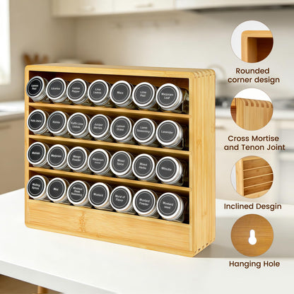 FifanQiQi Bamboo Tiered Spice Rack Organizer for Cabinet,Wooden Seasoning Rack for Countertop, Cupboard, Pantry, Kitchen (Spice Jars Not Included)