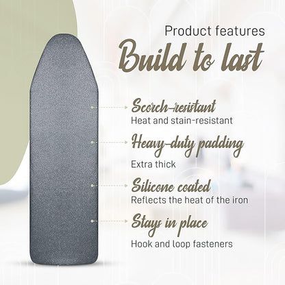 Full Size Ironing Board Cover and Pad 15x54 w/ Silicone Mat | Polyester Cotton