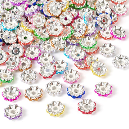 Beadthoven 100pcs Pearl Rondelle Spacers Beads for Pens 14mm Flat Round Large Hole Rhinestone Beads for Bracelet Plastic Pearls Crystal Focal Spacers for Jewelry Making DIY