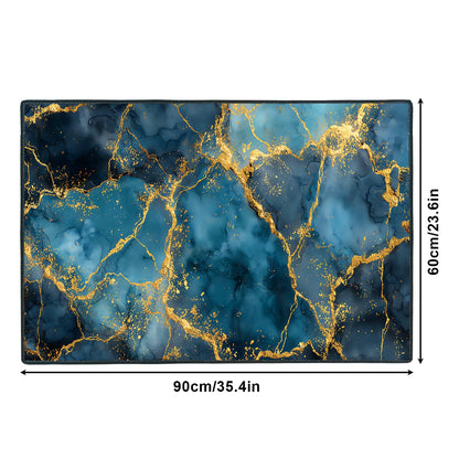 ANNA QUEEN 2x3FT Blue Gold Marble Area Rug, Indoor Door Mat Entry Rug, Luxury Abstract Washable Non Slip Rug for Front Door Foyer Hallway Kitchen Apartment