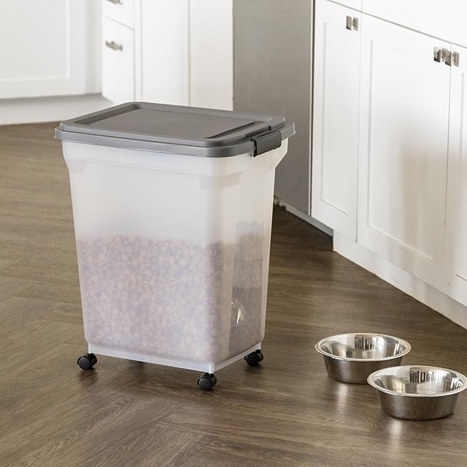 IRIS USA Dog Food Storage Container 40 lbs, Attachable Wheels, & Included Scoop