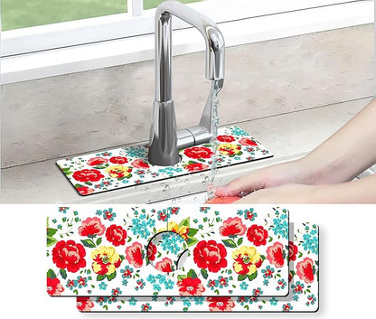 Kitchen Sink Splash Guard Faucet Mat -2 PC Super Absorbent Fast Drying Mat Sink