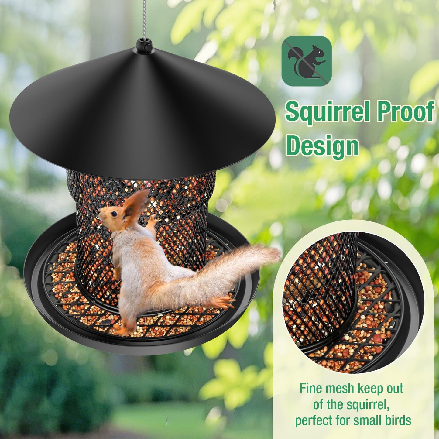 Bird Feeder for Outdoor Hanging, No Mess No Spill and Squirrel Proof Feeder