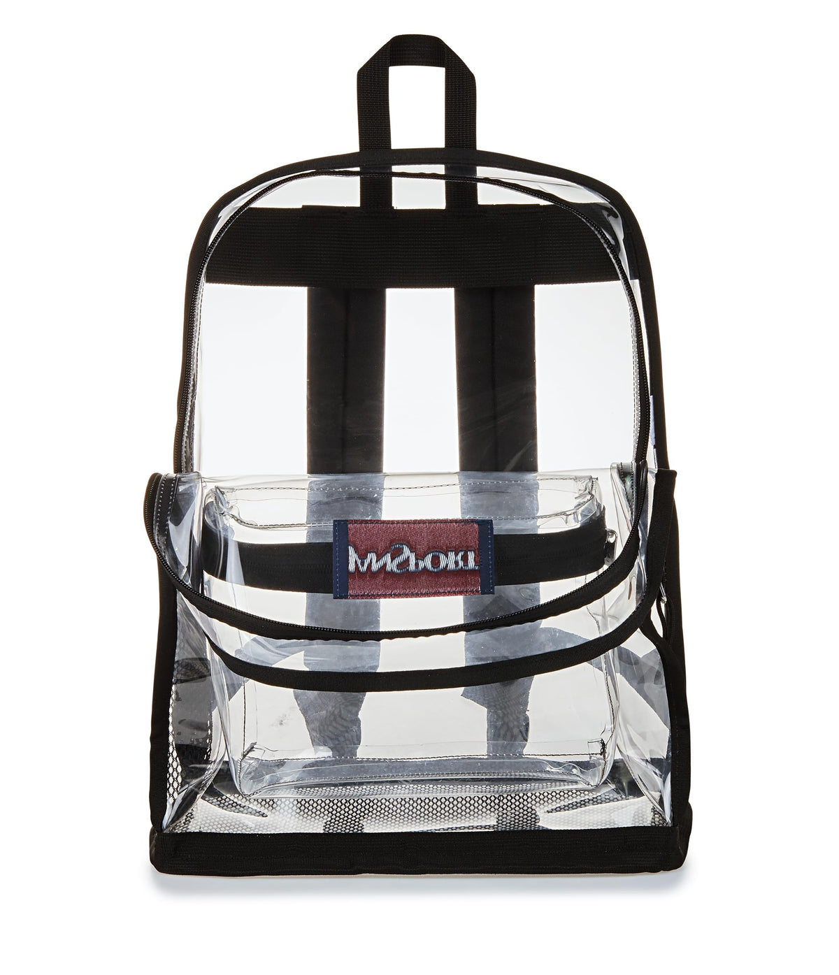JanSport Clear Pack – 25.5L Transparent Backpack, Large Main Compartment, Side Water Bottle Pocket, Front Zippered Pocket, Mesh Bottom Panel, Clear