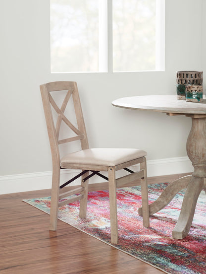 Keira Grey Wash Wooden Folding Chair with Beige Upholstered Seat and Classic Wooden X Back by Linon