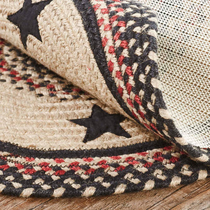 VHC Brands Colonial Star Rug with PVC Pad, Jute Blend, Oval, Tan Black Red, 27x48 inches