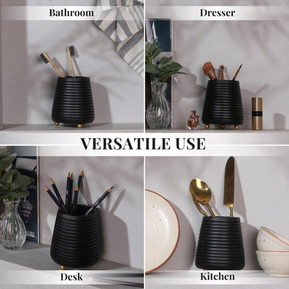 Folkulture Toothbrush Holders for Bathroom or Tooth Brushing Holder, Black Toothbrush Holder, 4x3 Wood Bathroom Toothbrush Holder, Bathroom Organizers and Storage Countertop, Toothbrush Organizer