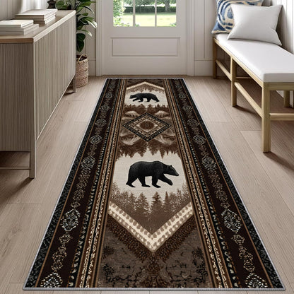Reocahoo Rustic Cabin Runner Rug 2x8ft, Western Bear Rug for Kitchen, Country Lodge Cabin Rugs, Soft Washable Hallways Mats for Floor - Retro Country Style Home Decor