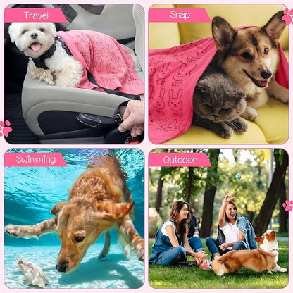 Irenare 12 Pcs Microfiber Dog Towels for Drying Dogs Cats, 20 x 40 Inch, Quick Drying Absorbent Pet Puppy Towels for Small Puppy Dog Cat Kitten Pet, Grooming Bathing Shower Travel Supplies(Pink)