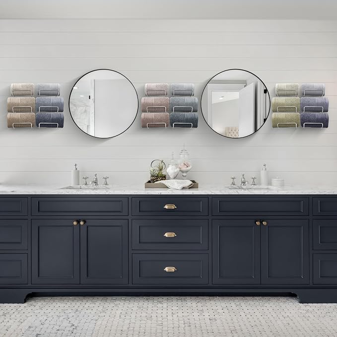 Sorbus Towel Holder for Bathroom Wall - 6 Level Wall Mounted Towel Rack Shelves for Rolled Bath Towels, Washcloths, Linen - Silver Hanging Towel Racks for Bathroom, Spa, Salon, Towel Storage Organizer