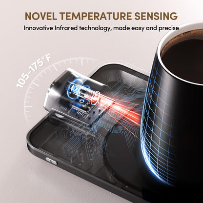 Coffee Mug Warmer Set, Temperature Control Smart Heated Mug for Desk, Electric Coffee Warmer with Auto Shut Off & Real-Time Temp Display, Gifts for Men Women, 15oz, Beige