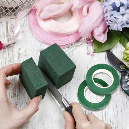 Aneco 8 Pieces Floral Foam Blocks Set Square Green Floral Foam with Floral Tape & Clear Cellophane Wrap for Fresh Artificial Flower DIY Arrangements Home Wedding Decor, 5.5 x 3.1 x 1.8 Inch