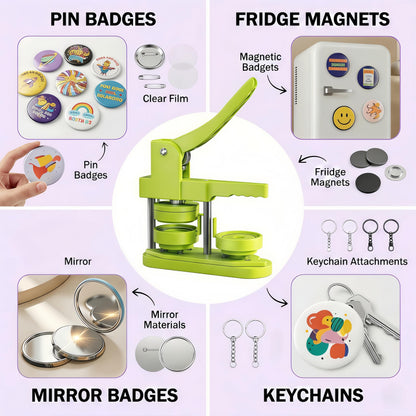 Freeingbag 58mm Button Maker Machine Kit, Installation-Free Button Pin Maker & Pin Maker Machine with 100 Sets Supplies, Circle Cutter & Bonus DIY Accessories for Badges, Crafts & School Projects