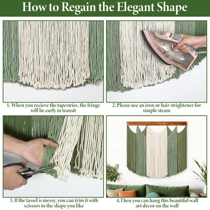 Dremisland Macrame Wall Hanging Dip-Dyed Large Boho Wall Decor Yarn Tapestry Handmade Sage Green Woven Tapestry Wall Art Decorations for Bedroom Living Room Nursery Apartment 31.5"x29.5"