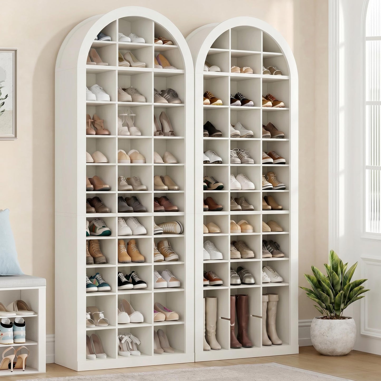 LITTLE TREE 12-Tier Shoe Storage Cabinet Set of 2, Freestanding Tall Entryway Shoe Organizer with 36 Cubbies, 70.9'' White Wooden Shoe Rack Cabinet for Closet, Entryway, Living Room