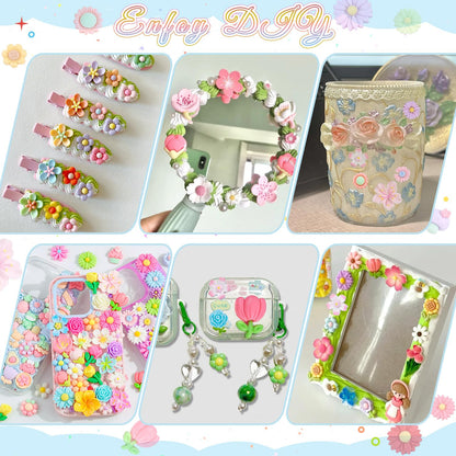 100PCS Flower Slime Charms Cute Flatback Resin Charms for Slime, Kawaii Random Decoden Charm for Embellishments Phone Junk Case Charms Bulk,Hairpins Scrapbooking Crafting DIY Decor