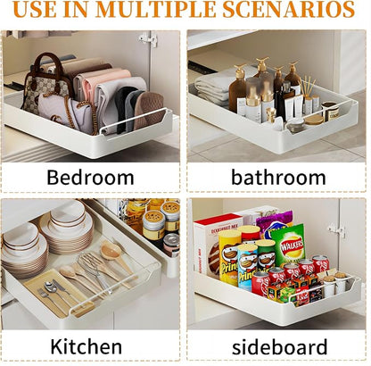 Pull Out Cabinet Organizer Fixed with Adhesive Nano Film, Slide Out Dish Drying Rack for Kitchen Cabinets, Pull Out Drawer for Kitchen Under Sink Organizer