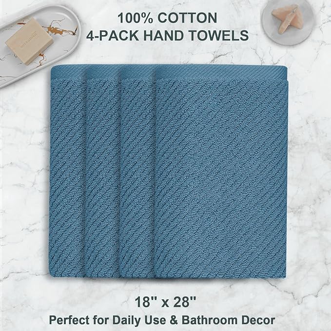 VOOVA & MOVAS Hand Towels for Bathroom Set of 4, Large 18" x 28", 100% Cotton |