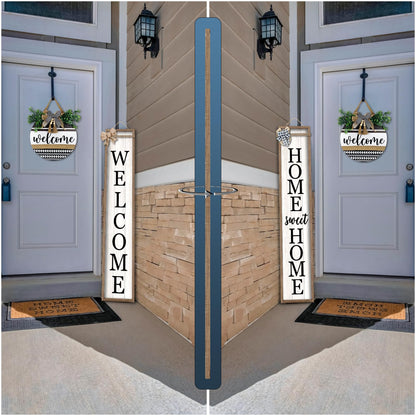Outdoor Welcome Sign for Front Porch Standing Large 2 Sided 45"X9" Wooden Frame Tall Vertical Leaner Long Home Sweet Home Front Door Sign for Rustic Outside Farmhouse Modern Decor (Wood White)
