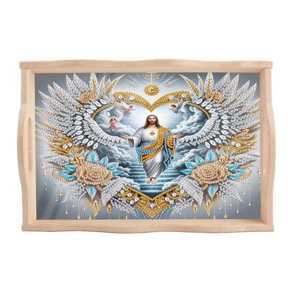 JISHSHAY Diamond Art Serving Tray Diamond Painting Food Tray Gem Art Serving Platter Gem Painting Mosaic Kits for Adults DIY Kits for Adults Table Decor, with Handle 20×30cm/7.87×11.81in, Jesus