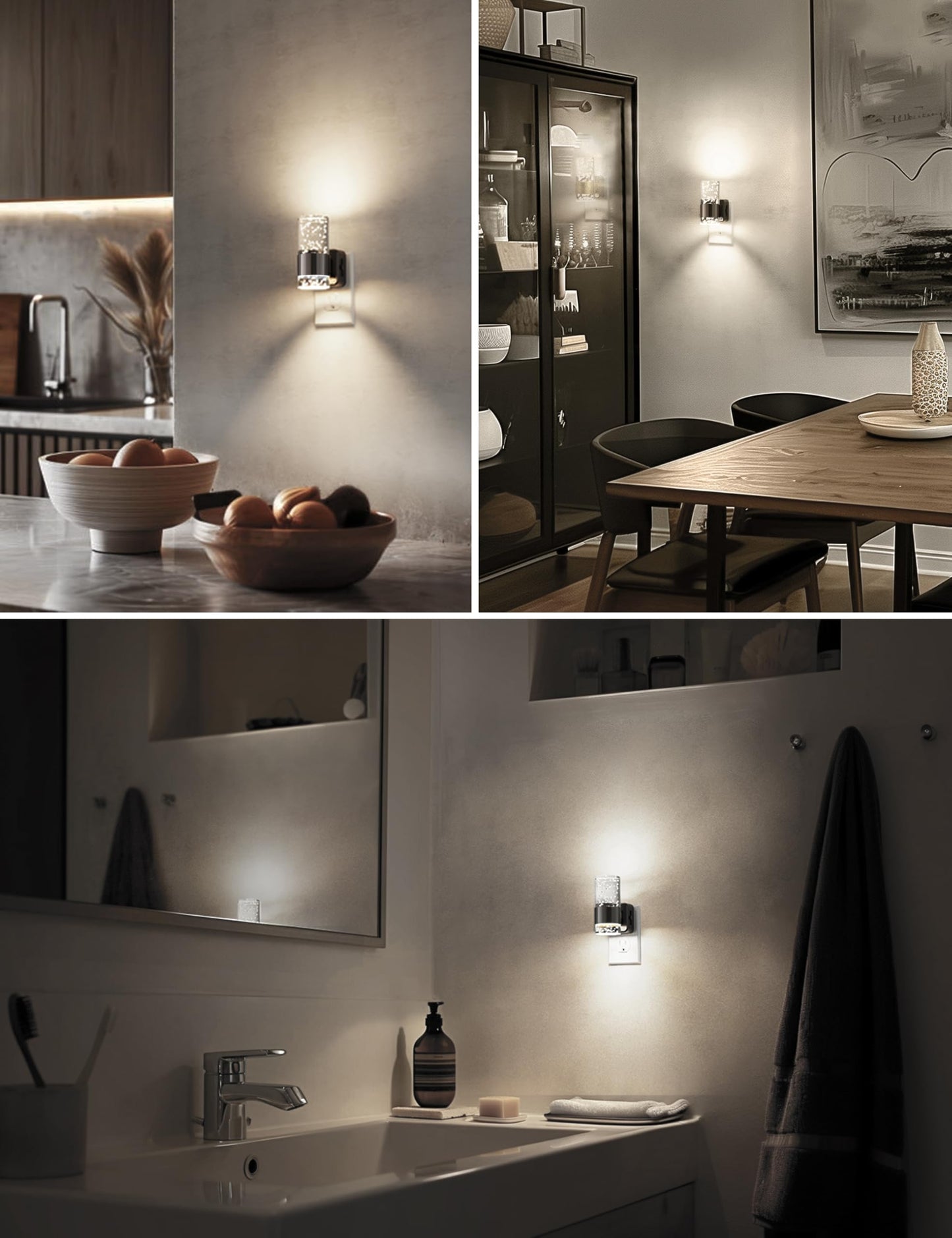 L LOHAS LED Night Light,Dimmable Night Lights Plug into Wall, 2 Pack Acrylic Nightlights with 0-100 LM Adjustable Brightness, 3000K Plug in Night Light with Dusk to Dawn Sensor, for Bathroom Hallway
