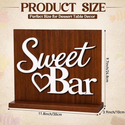 Novabright Sweet Bar Wooden Sign with Rustic Wood Backboard & Stable Base, Freestanding Sweet Candy Bar Dessert Table Decor, Centerpiece with Stand for Wedding, Birthday, Bridal Shower & Party