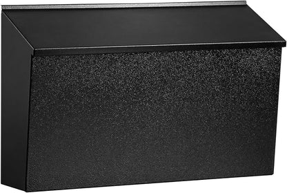 Dalmbox Wall-Mount Mailbox Large Mailbox for Post Rust-Proof Galvanized Steel Box for Outside or Townhouse Horizontal Style, Black, 15.7” x 4.3” x 9.4”