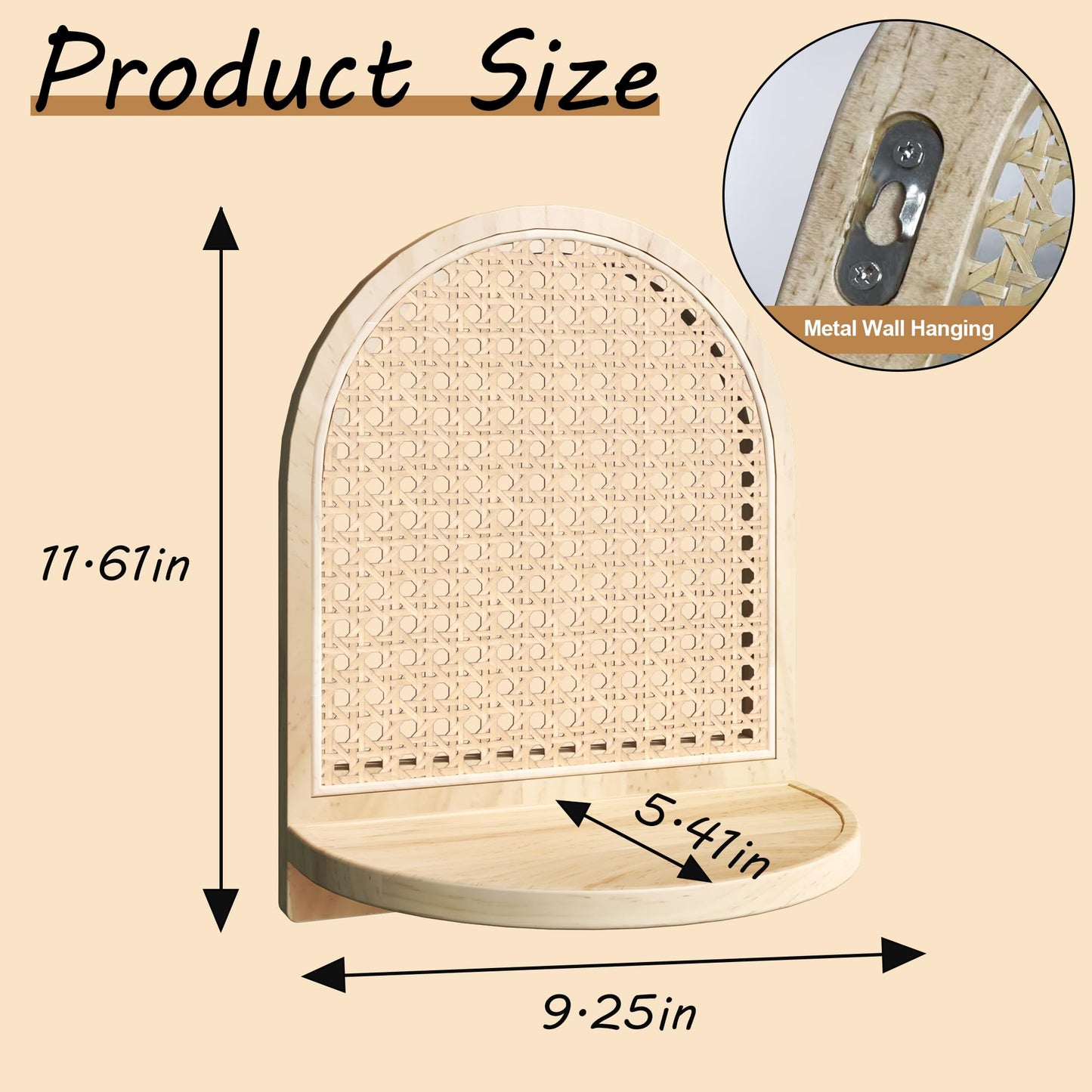 MVPSONAG Rattan Shelf Set of 2, 7''Natural Rattan Shelf with Wicker Decor, Boho Wall Decor Small Floating Shelf for Plant Figurines Display, Mini Shelves for Knick Knack Storage