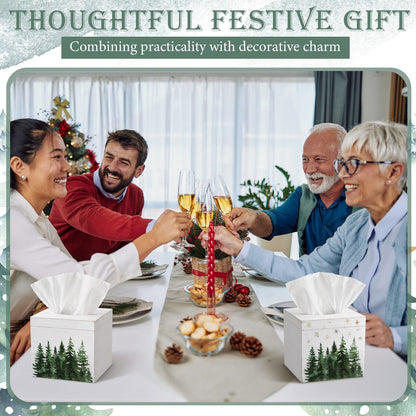 Yalikop 2 Pcs Christmas Tissue Boxes Cover 6 Inch Christmas Winter Holiday Xmas Pine Trees Square Tissue Case Cover Holder T for Square Wooden Decorative for Home Living Room Bathroom Office Decor