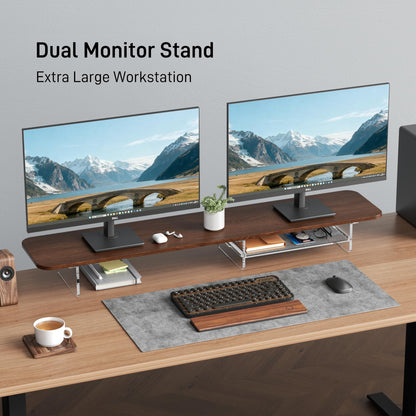 AFOOYO Large Dual Monitor Stand For Desk,43 Inch Desktop Computer Riser with Felt Drawer Acrylic Legs Desk Shelf Organizer For Computer/Laptop/PC/Printer/TV