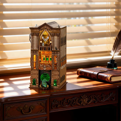 Book Nook Kit - DIY Magic Booknook for Adults & Teens, 3D Wooden Puzzle Bookshelf Insert with LED Lights, Unique Creative Craft Gift for Home Decor & Model Building
