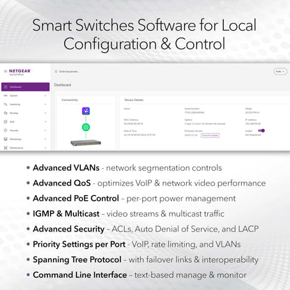 NETGEAR 8-Port Gigabit Ethernet Smart Switch (GS108T) - Managed, with 1 x PD Port, Optional Insight Cloud Management, Desktop or Wall Mount, Silent Operation, and Limited Lifetime Protection
