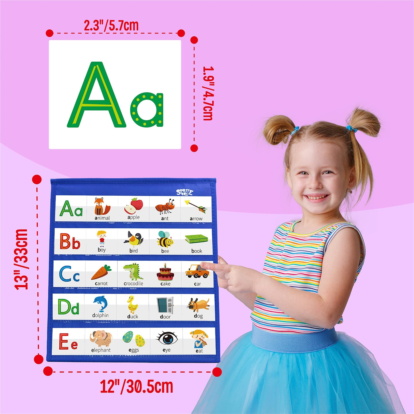 Desktop Pocket Chart, 120 Dry-Erase Double Sided Cards Includes 26 Letters with Images and 120 First Words, Self-Standing Tabletop Pocket Chart for Kids Teacher Classroom Home Use (13 X 12inch)