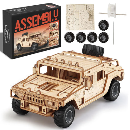 MOCBURIKU 3D Wooden Puzzles Model Car Kits to Build for Adults, DIY Off-Road Cars Building Kits, Brain Teaser Pull Back Toys, Gift for Men Boys on Birthday/Christmas Day (Off-Road Car)