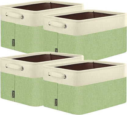 BALEINE 4 Pack Fabric Closet Storage Bins for Shelves, Linen Closet Organizers and Storage, Decorative Baskets for Organizing, Shelf, Clothes, Home, Office (Green, 17''x13''x10.5'')
