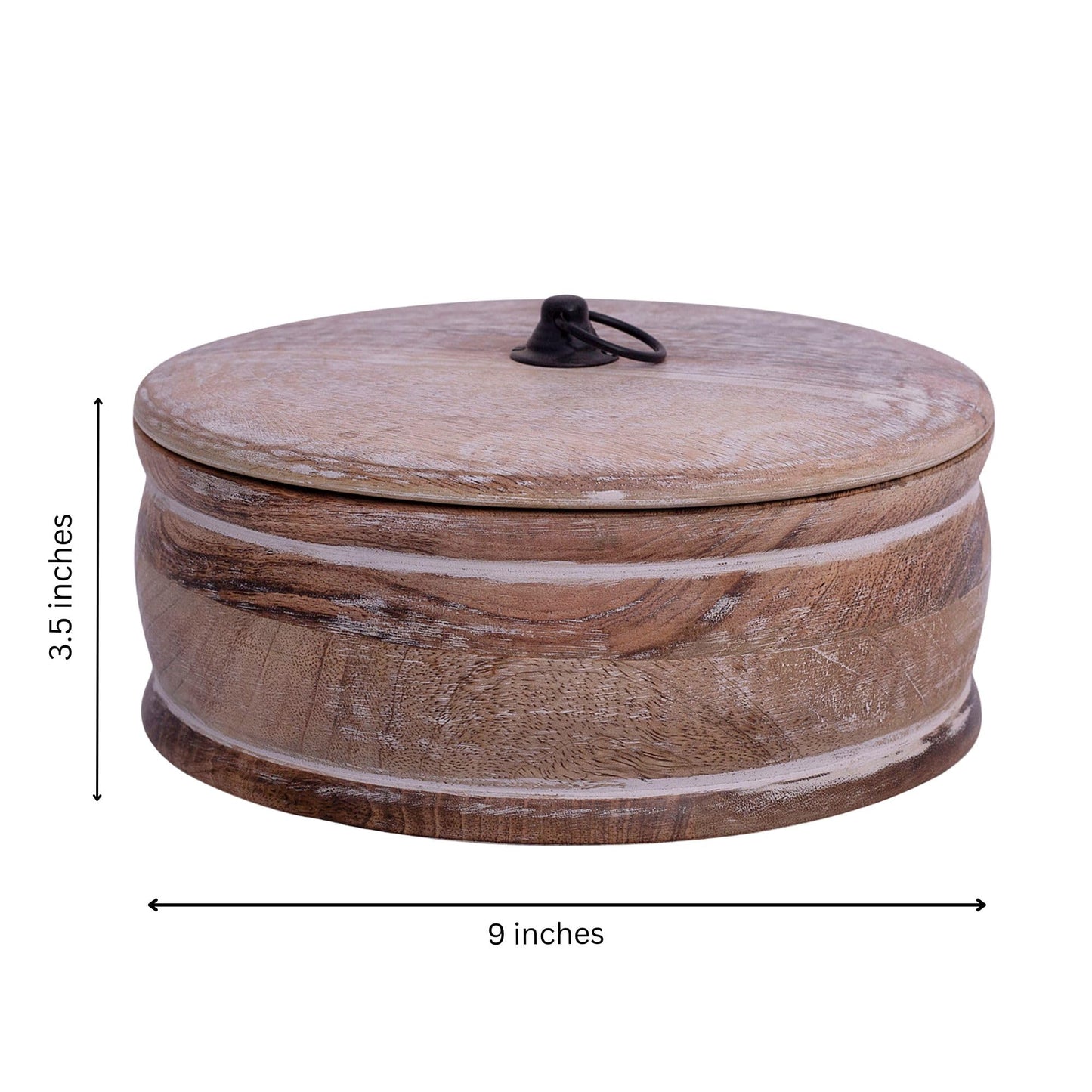 Handcrafted Wooden Mexican Tortilla Warmer Basket Indian Chapati Roti Bread Holder Box Pancake Keeper Serveware Hot Pot Casserole Dish With Lid Home Kitchen Dining Decor, Natural Brown, 9 x 3.5 Inches