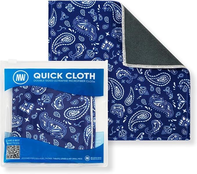 Quick Cloth Microfiber Glasses Cleaning Cloths – 8x8, Paisley Blue, 1 Pack