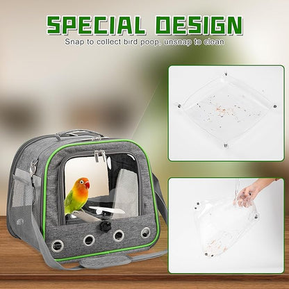 Upgraded Small Bird Carrier, Lightweight and Portable Travel Bird Cage with Stand and Easy Clean Tray, Parrot Parakeet Cockatiels Bird Travel Cage