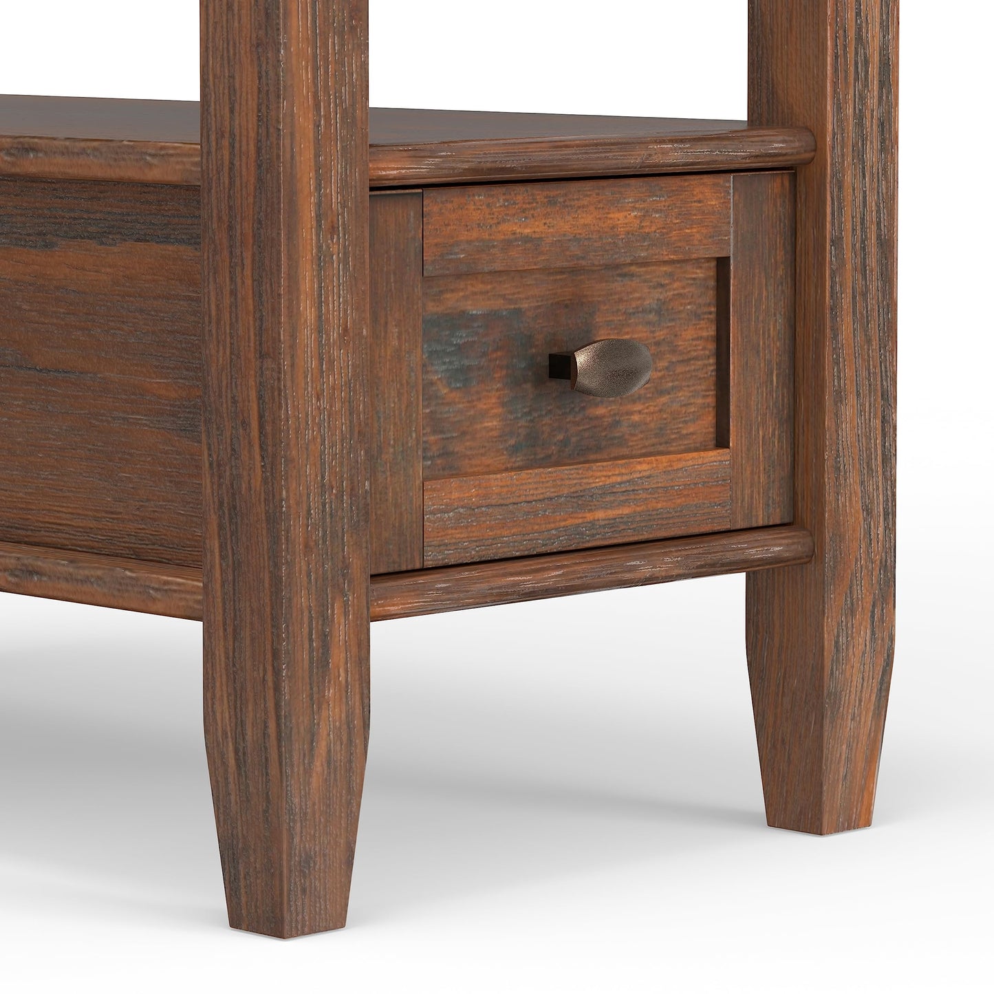 SIMPLIHOME Warm Shaker End Table - 14 inch Wide Solid Wood Narrow Side Table in Distressed Charcoal Brown, Transitional Accent Table for Living Room or Bedroom with Drawer, Open Shelf and Tapered Legs