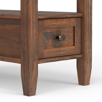 SIMPLIHOME Warm Shaker End Table - 14 inch Wide Solid Wood Narrow Side Table in Distressed Charcoal Brown, Transitional Accent Table for Living Room or Bedroom with Drawer, Open Shelf and Tapered Legs