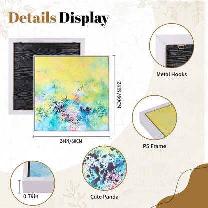 24x24 Inch Framed Wall Art Set of 2, Yellow Flower Panda Abstract Modern Canvas Wall Decor - Boho Color Fusion Living Room Bedroom Office Art, Hidden Panda Discovery