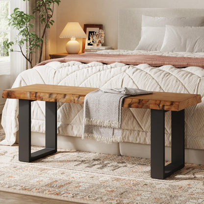 TRIBEWOOD Solid Wood Dining Bench, 47'' Industrial Entryway Bench with Black Metal Legs, Narrow Long End of Bed Bench for Bedroom, Kitchen, Living Room, Hallway, Easy Assembly